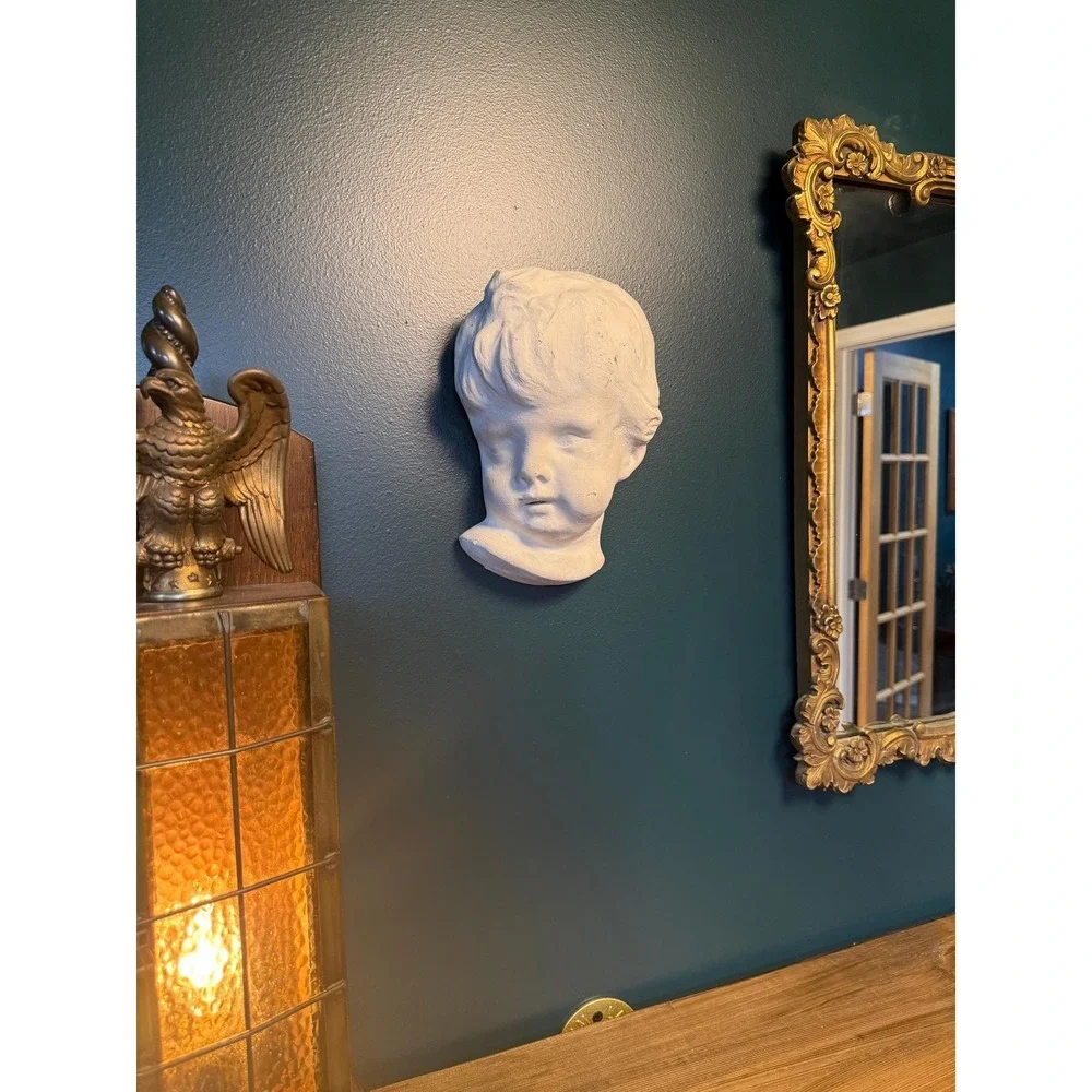 Vintage‎ Chalkware Wall Bust, Child — 10.5″, Plaster Sculpture, c. 1940s–50s